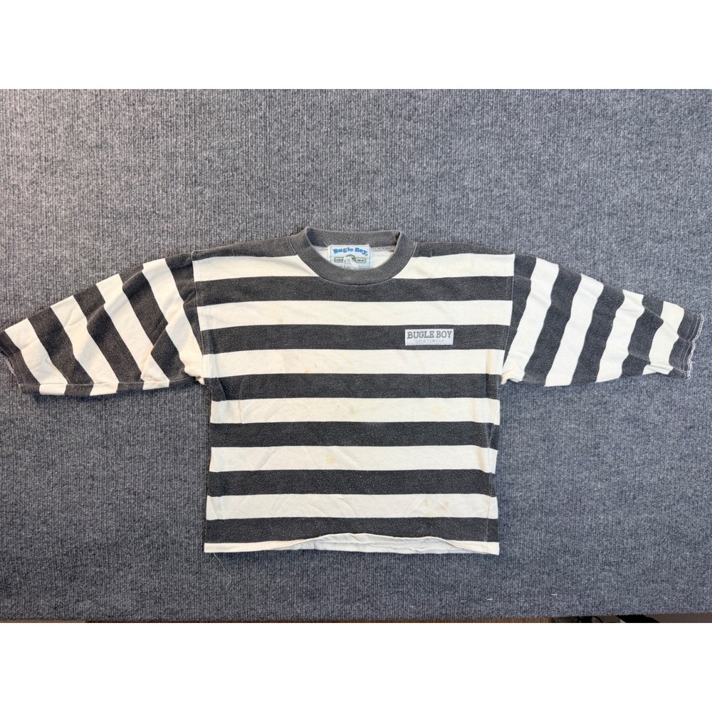 Vintage Bugle Boy Striped Sweatshirt Small Gray 90s Crewneck Pullover HK